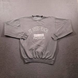 Ft Myers Beach Sweatshirt Men Medium Gray Graphic Print Pullover Sweater Florida